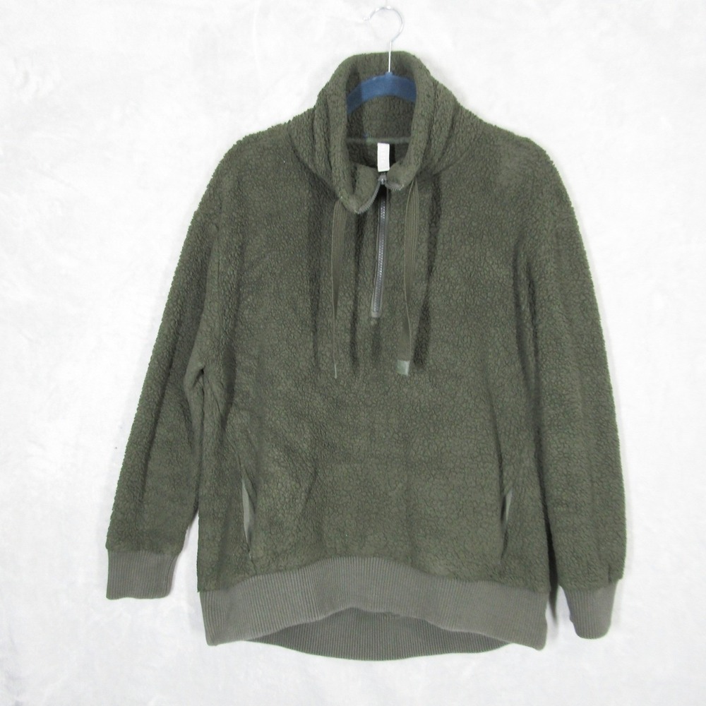 Athleta Talus Sherpa Fleece Medium Tall Quarter Zip Pullover Sweatshirt Green